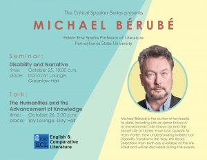 Banner for Michael Berube's Talk and Seminar