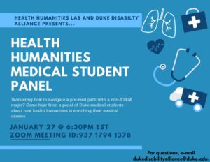 Decorative image. Flyer for Health Humanities Medical Student Panel.